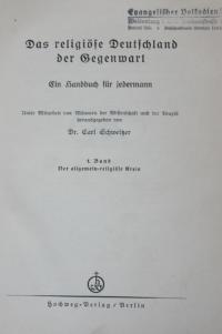 Das Religiöse Deutschland der Gegenwart  Bd. 1