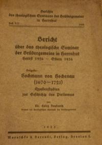 Bericht über das theologische Seminar der Brüdergemeine in Herrnhut1926-1934