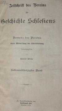 Zeitschrift des Vereins für Geschichte Schlesiens