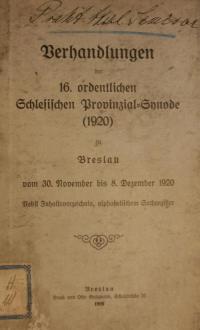 Verhandlungen der 16. ordentlichen Schlesischen Provinzial-Synode (1920)