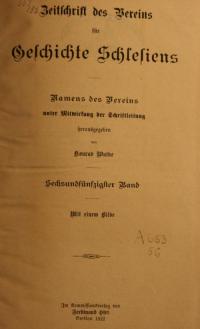 Zeitschrift des Vereins für Geschichte Schlesiens