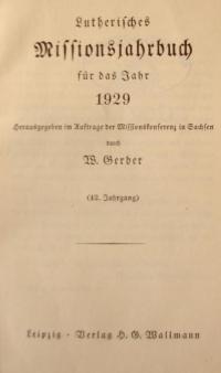 Lutherisches Missionjahrbuch für das Jahr 1929