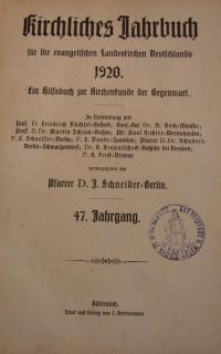 Kirchliches Jahrbuch für die evangelischen Landeskirchen Deutschlands 1920.